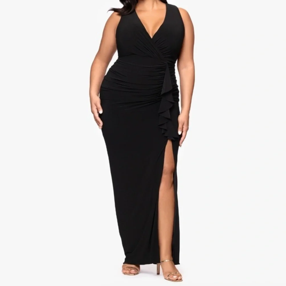 betsy and adam plus size formal dresses Betsy & Adam Plus Size Off-the-Shoulder Scuba Gown